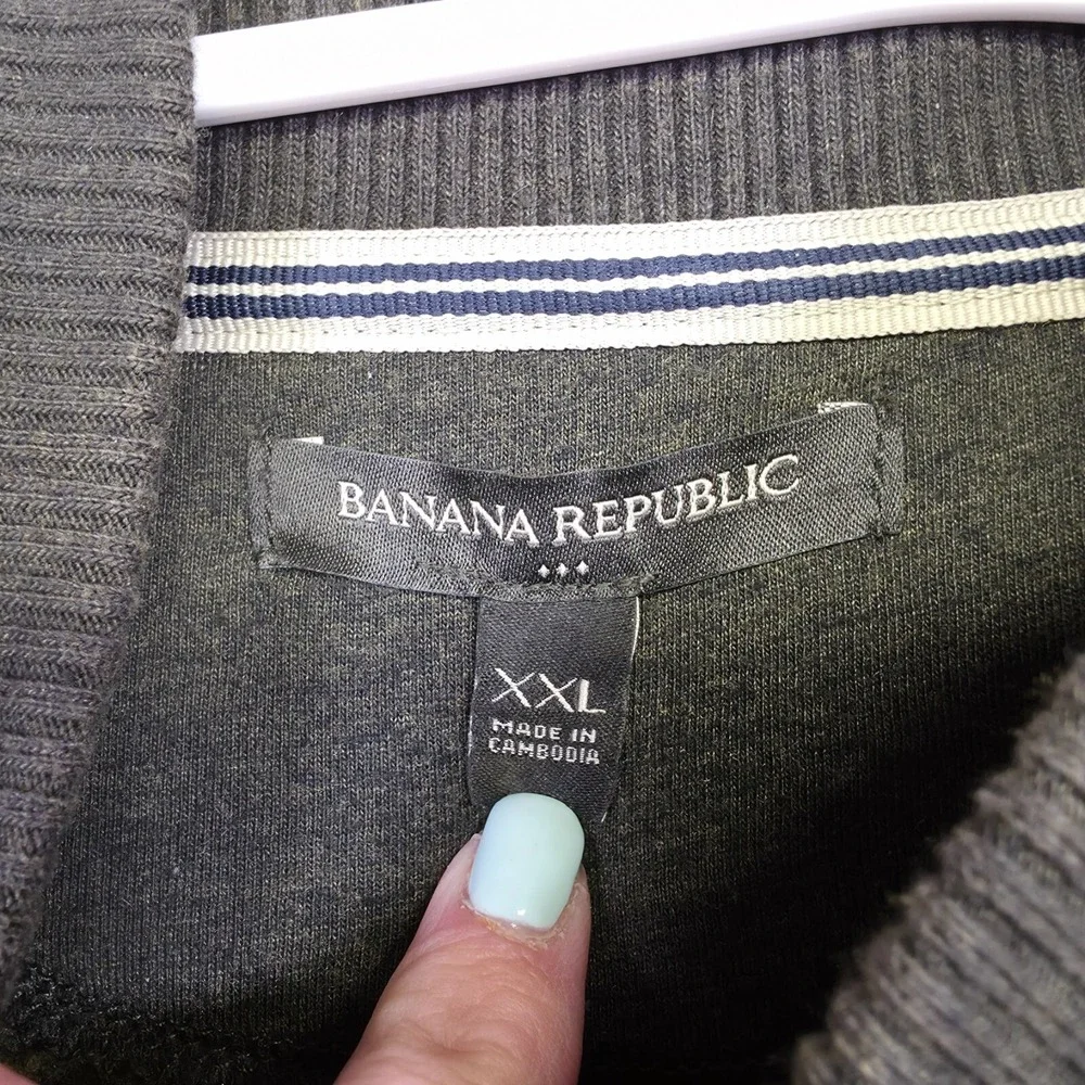 Banana Republic Cardigan Mens 2XL Green Full Zip Elbow Patch Utility Bomber Moto